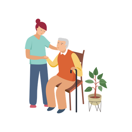 Nurse helping old man  Illustration