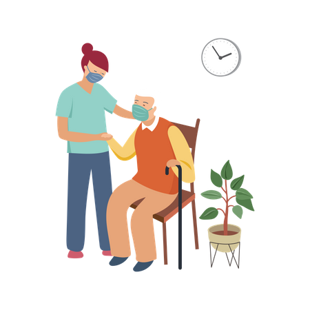 Nurse helping old man  イラスト