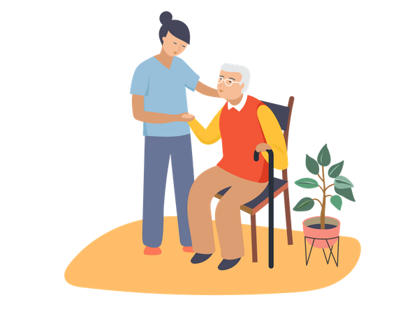 Nurse helping old man  イラスト