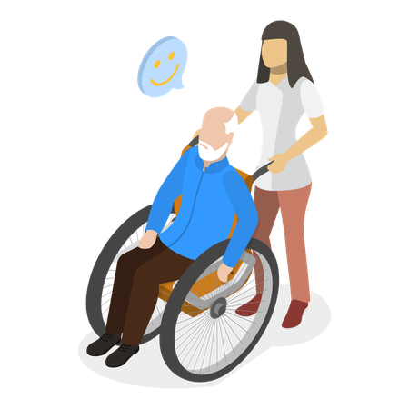 Nurse helping old man in wheelchair  イラスト