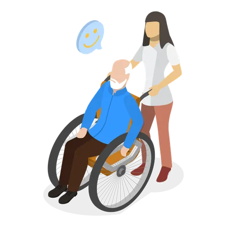 Nurse helping old man in wheelchair  Illustration