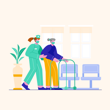 Nurse helping old woman  Illustration