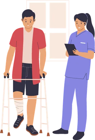 Nurse helping patient in walking  Illustration