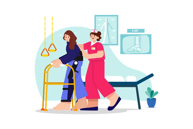 Nurse helping patient in walking  Illustration