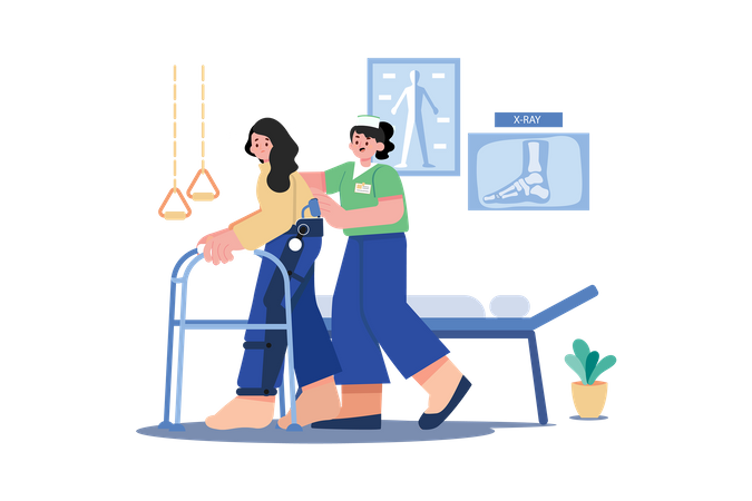 Nurse helping patient in walking  Illustration