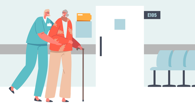 Nurse Helping Patient in walking  Illustration