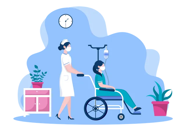 Nurse helping Patient with Wheelchair  Illustration