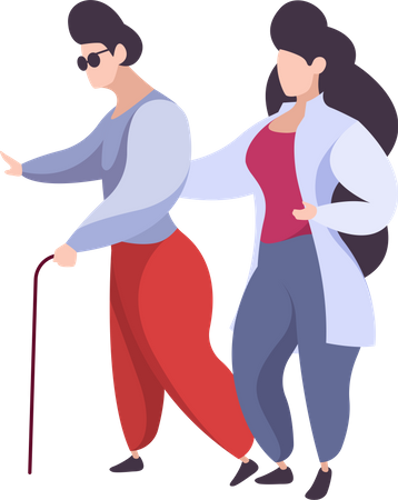 Nurse helping to blind person Illustration