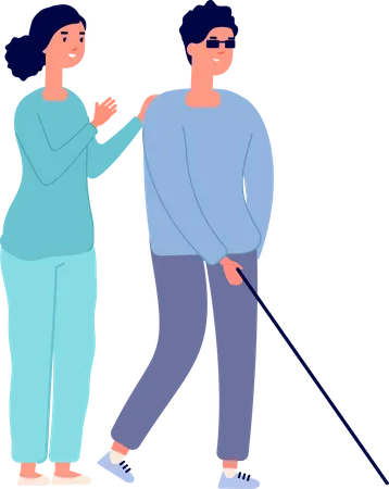 Nurse helping to blind person  Illustration