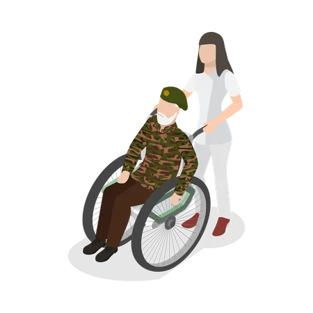 Nurse helping to Veteran Soldier  Illustration