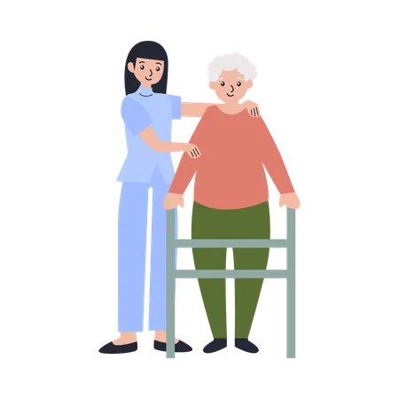 Nurse helps injured old woman  Illustration