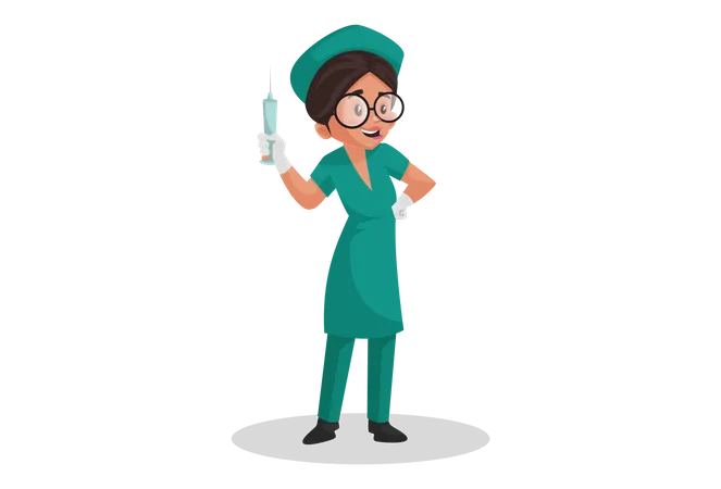 Nurse holding an injection in hand  Illustration