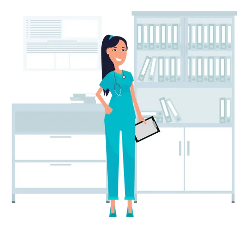 Nurse holding clipboard Illustration