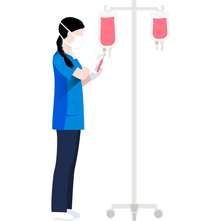 Nurse injecting drip  Illustration