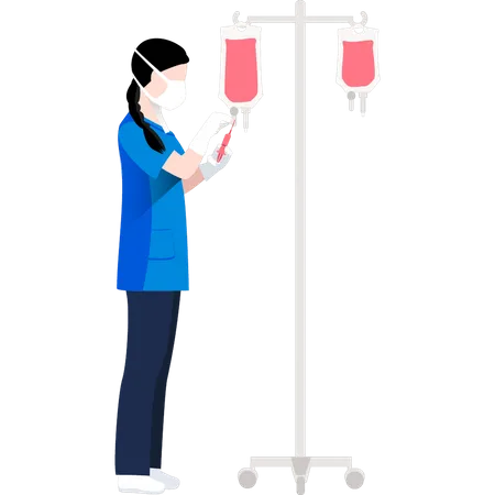 Nurse injecting drip  Illustration