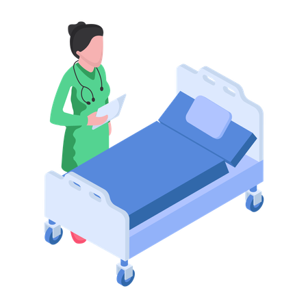 Nurse is standing near Hospital Bed  Illustration