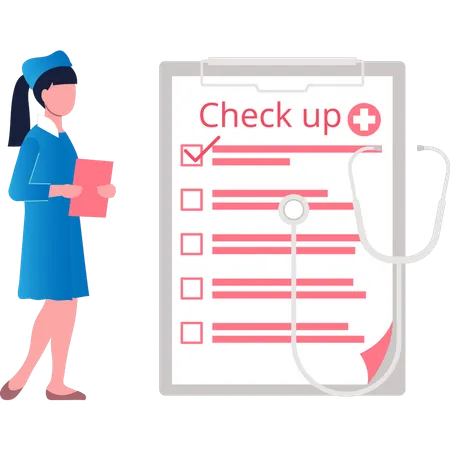 Nurse looking at check-up list  Illustration