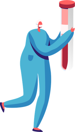 Nurse or Doctor in Protective Costume and Mask Carry Blood Test  イラスト