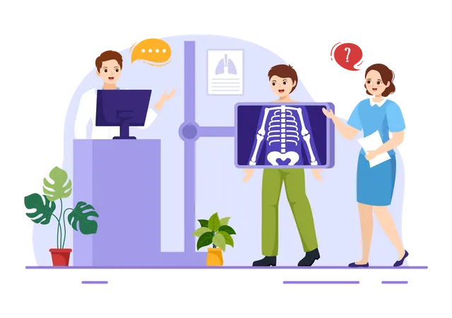 Nurse scanning chest x-ray of little boy  Illustration