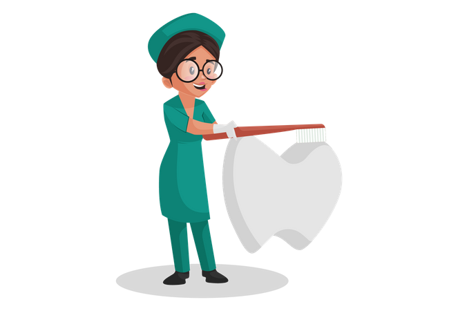Nurse showing how to clean teeth Illustration
