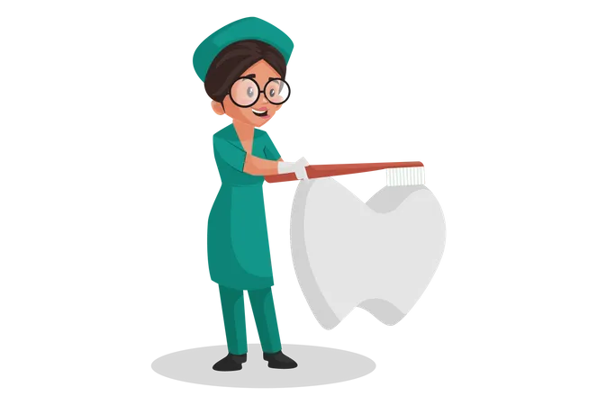 Nurse showing how to clean teeth Illustration