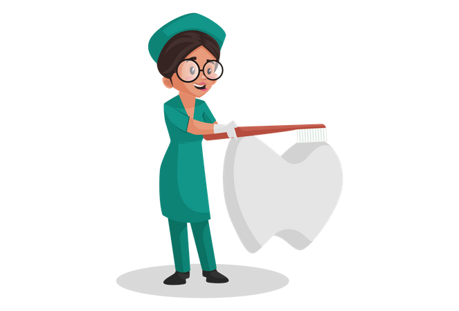 Nurse showing how to clean teeth  Illustration