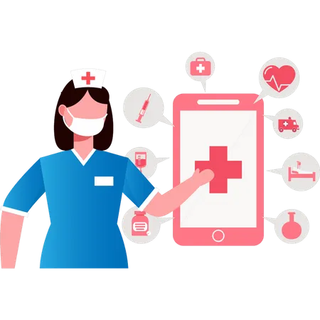 A Nurse Is Showing An Online Medical App Illustration