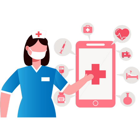 Nurse showing online medical app  Illustration