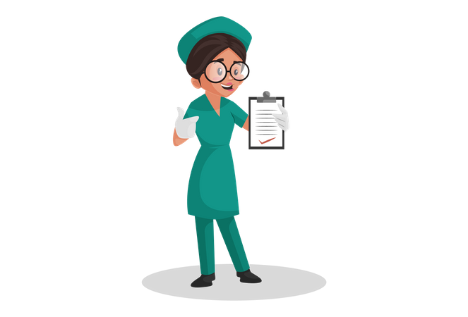 Nurse showing report on clip pad  Illustration