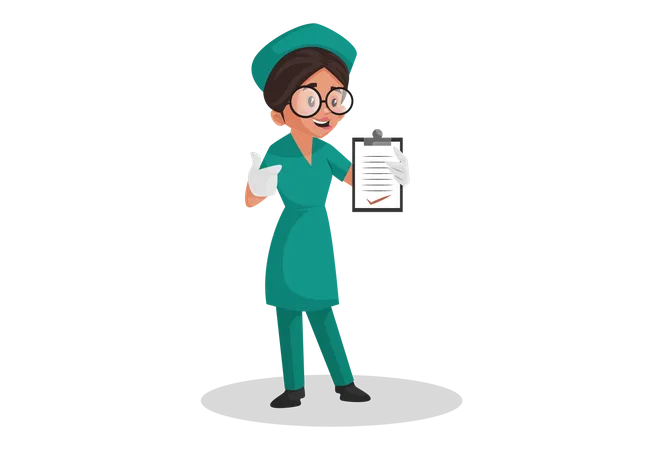 Nurse showing report on clip pad  Illustration