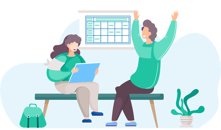 Nurse sitting on the bench and communicating with female patient  Illustration