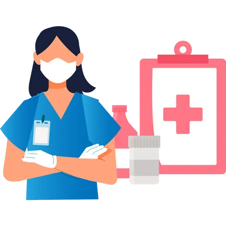 A Nurse Is Standing Wearing A Mask Illustration