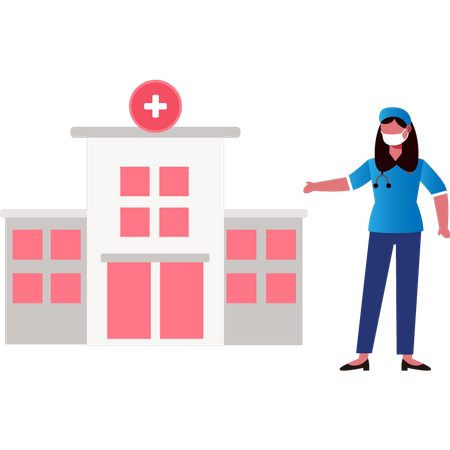 Nurse standing outside hospital  Illustration
