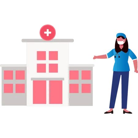 Nurse standing outside hospital  Illustration