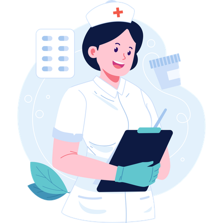Nurse standing with notepad  Illustration