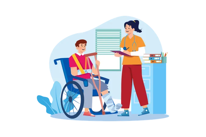 Nurse standing with patient Illustration