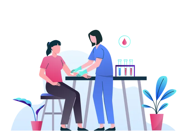 Nurse taking blood sample of female patient  Illustration