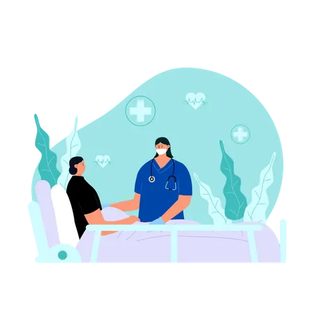 Female doctor visiting young patient at hospital  Illustration
