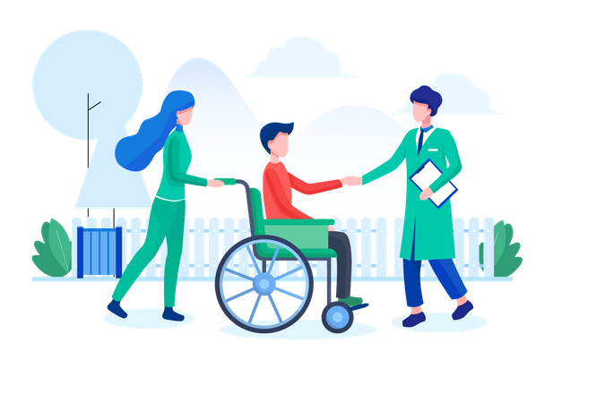 Nurse taking care of disabled patient Illustration