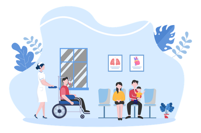 Nurse taking care of disabled patient  Illustration