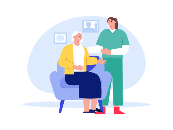 Nurse taking care of old woman in Nursing Home  イラスト
