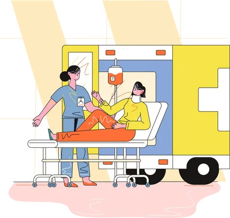 구급차에서 환자를 이송하는 간호사  일러스트레이션