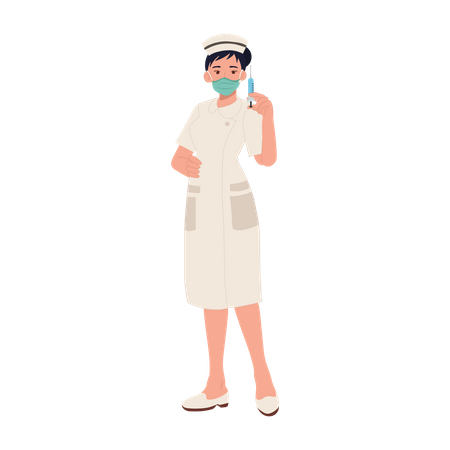 Nurse wearing facemask with syringe Illustration