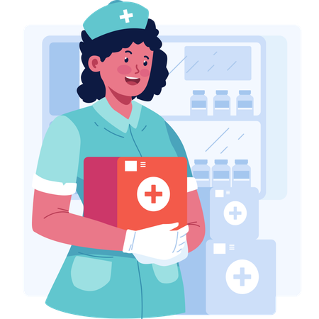 Nurse with medical box  Illustration