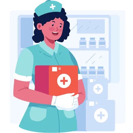 Nurse with medical box  Illustration