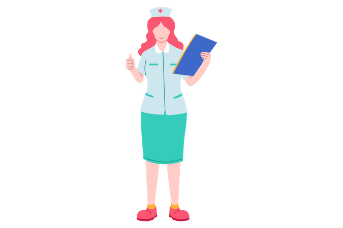 Nurse with notepad showing thumbs up  Illustration