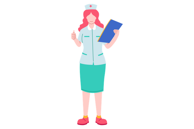 Nurse with notepad showing thumbs up  Illustration