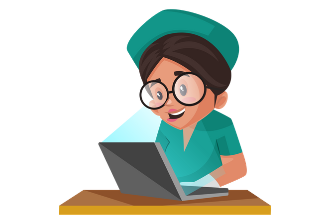 Nurse working on a laptop  イラスト