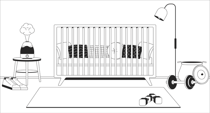 Nursery with fitness equipment  Illustration