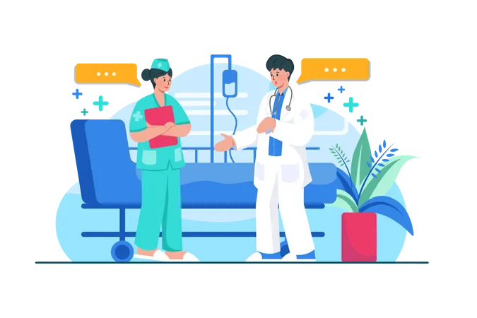 Nurses discuss with a doctor Illustration